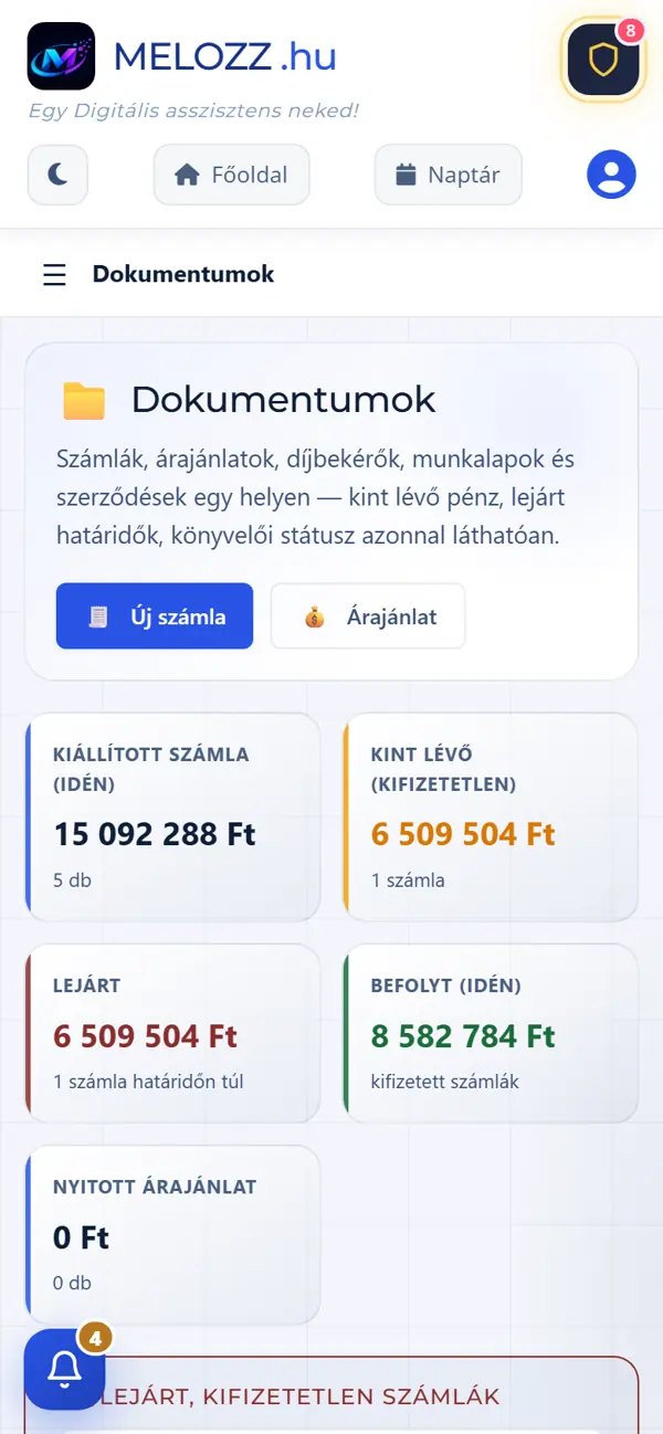 Dokumentumok telefonon: kiállított, kint lévő és lejárt számlák